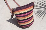 畢業禮物 生日禮物 七夕禮物 天然純棉鉤織斜背包 / wayuu背包 / 側背包 / 肩背包 / 旅行包 / 手工鉤織包 / 手工編織包 - 橘子草莓彩虹色條紋
