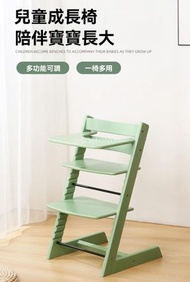 Others - 兒童餐椅 ｜ 實木寶寶成長椅 ｜ 木質多功能櫸木家用吃飯椅 ｜ 可調節學習桌椅-青苔綠成長椅【升級版】