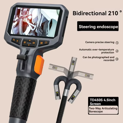 TD450S 8.5/6.2/5.5/3.9MM Dual Lens Articulating Borescope 2MP 5 Inch IPS Two Way 360° Steering Endos