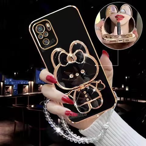 Note10 Luxury Plating Mirror Holder Lanyard Case On For Xiaomi Redmi Note 10 Pro 4g 10pro Max Note10