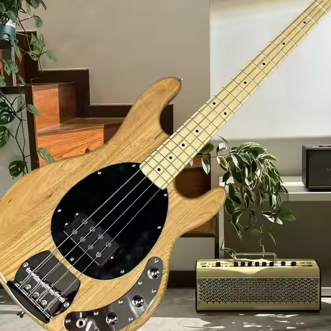39Inch Brown M bass Electric Guitar Maple Neck ELM Body H Pickup 21 Tone Fixed Bridge Rock Music Fre