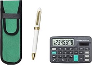 T23-D-NK02G-2C600-W Mini Calculator Included, Cloth Pen Case, Green, 2 Color Rotation Ballpoint Pen