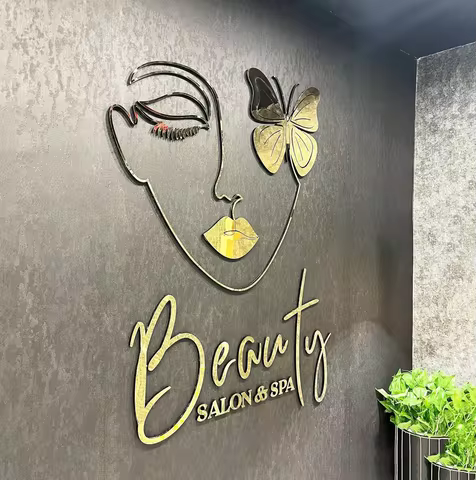 Custom 3D Gold Metal Wall Graphic Logo Sign For Beauty Salon Nail Spa Lash Esthetics Indoor Receptio