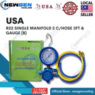 USA® R22 SINGLE MANIFOLD SET C/W 2 CHARGING HOSE (LX1006B-USA)