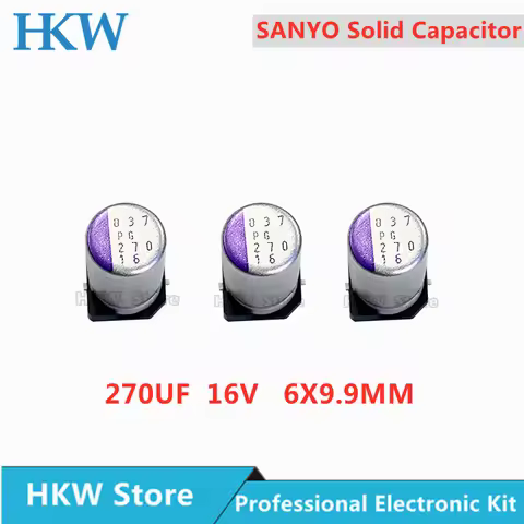 10pcs 270UF 16V SANYO PG Series 6x9.9mm Super Low ESR Solid Capacitor SMD 16SVPG270M For Motherboard