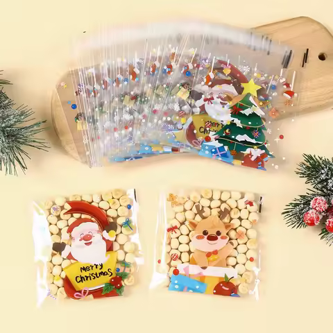 Christmas Candy Bag Happy 2026 New Year little Gift Cookie Plastic Bag Christmas Santa Claus Package