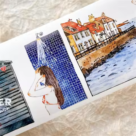 DingDing Studio Vintage Coastal Stories Girl A66 Washi Paper Tape for Card Making DIY Scrapbooking P