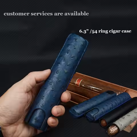 Leather Cigar Case 54 Ring Ostrich Pattern Holder 6.3" Long for Cigar Single Tube Cigar Humimidor Mi