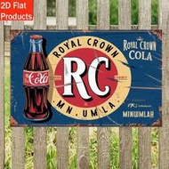 2D แบน วินเทจ Royal Crown Cola RC Cola Retro Tin Sign สไตล์ไม้ติดผนัง, ของตกแต่งโฆษณาโซดาป๊อปแบบชนบท