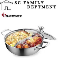 304 Stainless Steel Hot Pot 28cm / 30cm / 32cm with Glass Lid | Yuan Yang Pots