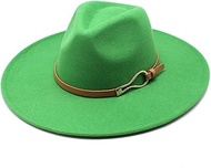 Wide Brim Felt Fedora Hat with Gold Buckle Band, White