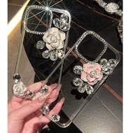 Camellia Suitable for S25 S24 Luxury Rhinestone Samsung A32 A34 Transparent Silicone Protective Case