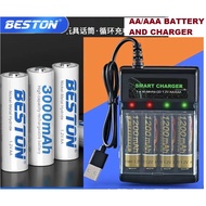 Free battery holder Beston AA AAA Rechargeable Battery Pack Ni-MH USB Charger Double Triple A Batteries High Capacity