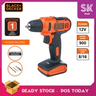 SKPLUS BLACK &amp; DECKER 12V Cordless Driver Drill + 13pcs Accessories - LD12SP-B1