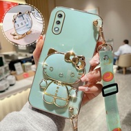 VIVO 1718 1806 1807 1814 1815 1816 1817 1820 1811 1818 1819 phone case Long Wrist Strap Style soft phone case cover casing Kitty Cat stand