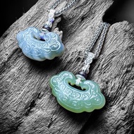 和田煙青&青玉 雲紋玉鎖 銀製吊墜