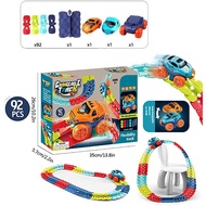 Variable Track with LED Luminous Racing Car, 46/92/138/184 Pieces, Bendable Rainbow Track Toy Car Set, Flexible Assembly Train Track Building Block Toys, Children's Racing Toys, Children's Birthday Gifts Toys.