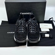 CHANEL 黑白金標雙C logo氣墊 38.5號 99新配件盒子塵袋替換鞋帶