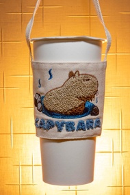 杯套【動物系列】-水豚 立體刺繡 環保 刺繡杯套