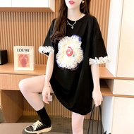 G62563# Maternity Top T Shirt Short Sleeve Korean Loose Lace Patchwork Tops For Women Summer New Arrival Mid-Long Maternity Tops