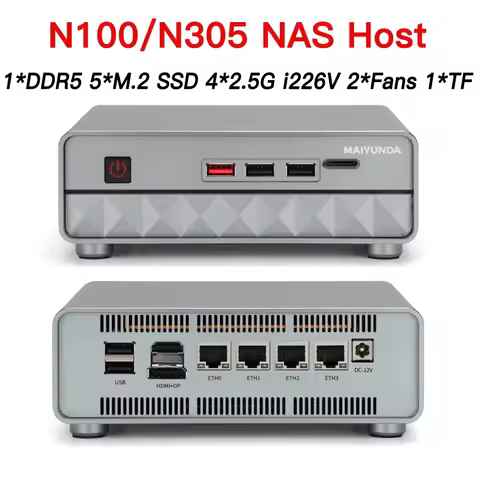SZBOX Metal Case M1 MINI Plus N100/i3-N305 NAS Host Soft Router 1*DDR5 5*M.2 SSD 4*2.5G i226V Window