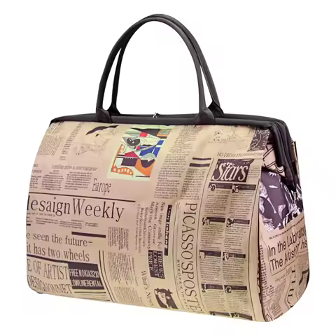 Women Waterproof Handbag Travel Bag Newspaper Printed Vintage Bag Fashion Women's Handbag Fashion Ha