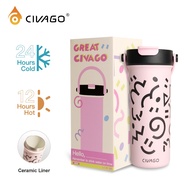 CIVAGO（20oz/600ml）Ceramic Coffee Mug with Lid Large Capacity Cute Travel Mug Leak-proof Water Bottle