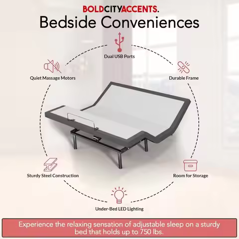 Adjustable Bed Frame with Wireless Remote - Comfortable Zero Gravity Massage with Head & Foot Inclin