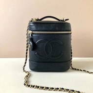 絕版古董包 Chanel黑色魚子醬化妝盒子包 斜背包 側背包 單肩包