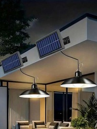 雙頭太陽能吊燈遙控燈，太陽能供電的室內和室外掛燈，具有IP67防水自動開關太陽能燈，適用於房間露台庭院花園雞舍車庫照明（白光）