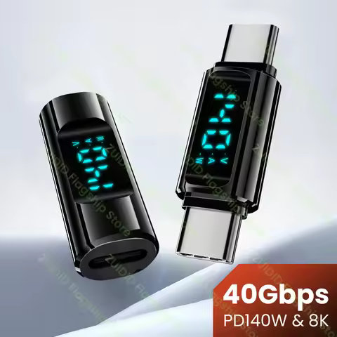 PD140W USB4.0 40Gbps Type C to C OTG Adapter 8K@60Hz Transparent LED Display 5A Fast Charging Cable 