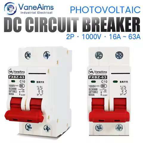 2P DC 1000V Solar Circuit Breaker 6A 10A 20A 25A 32A 40A 50A 63A DC1000v PV MCB Din Rail Battery Swi