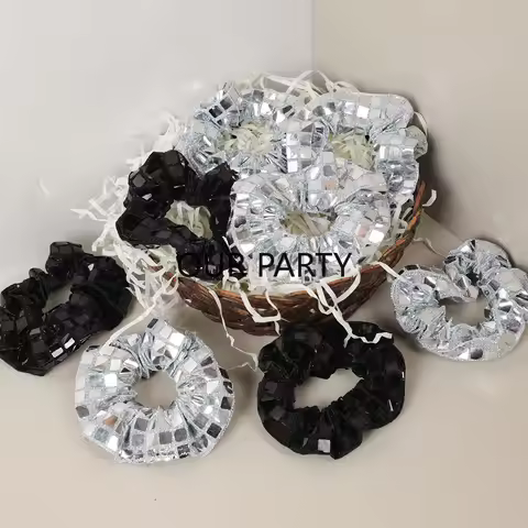5Pcs Sequin Disco Ball Hair Ties Girl Hair Band for 70s Music Disco Theme Birthday Bachelorette Wedd
