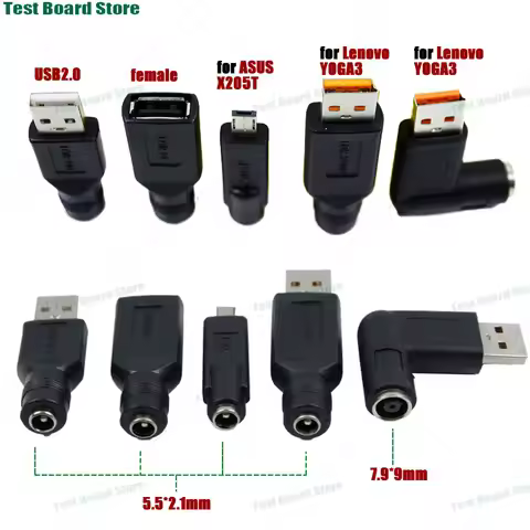 1Pcs USB power converter DC5.5 * 2.1/7.9 * 9mm laptop power converter adapter straight elbow connect