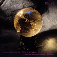 HOJB Brazilian Natural Citrine Prosperity Crystal Ball with Blue Tourmaline 105mm 聚寳軒天然巴西黄水晶聚财风水水晶球共