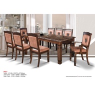 1+8 Seater Imported Romania Marble Dining Set Kayu With Italy design Leather Seatings / Dining Table / Dining Chair / Me