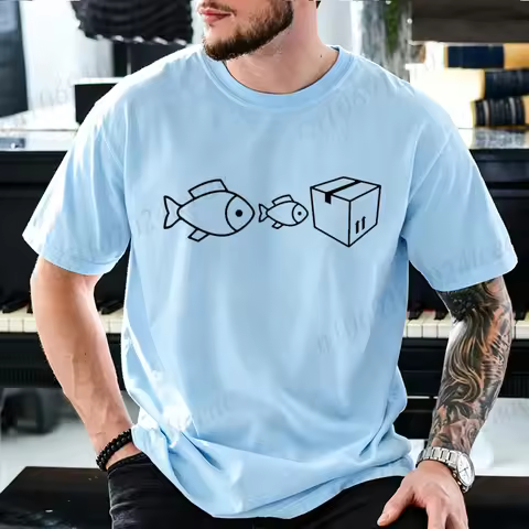 Two Fish One Box Funny Meme Graphic Tshirt Men Women Minimalist Fish Carton Print Short Sleeve Tee U