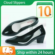 Black Women's Black Leather Shoes Black Leather Shoes Mid-heel Shoes Comfortable Leather Shoes