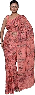 Hand Block Printed Cotton Mulmul Sarees for Women Attached Blouse Piece | Bagru Print Ajrak Print Co