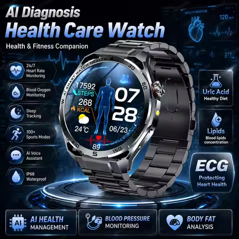 New AI-Diagnosis ECG Smart Watch Blood Lipid/Uric Acid Blood Pressure/Oxygen BIM Fitness Tracker Nur