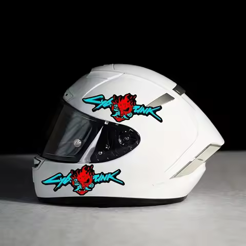 2pcs/Set Cyberpunk Skull & Text Waterproof Vinyl Stickers , Neon Style Decals for Motorcycle Helmet 