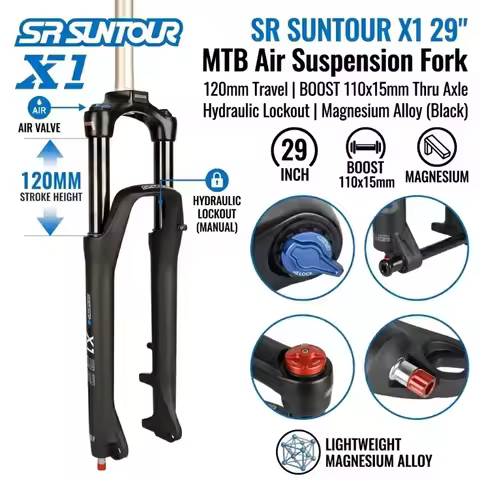 SR SUNTOUR X1 MTB Air Fork 29" 120mm Travel BOOST 110x15mm Hydraulic Lockout Magnesium Alloy