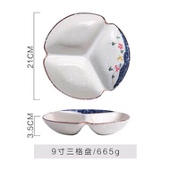Japanese Style Ceramic Multi-Compartment Plate Breakfast Salad Dish Small Dish Cafeteria Meal Divide