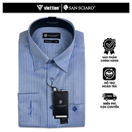 SAN SCIARO - Áo Sơ Mi Tay Dài Màu Xanh Dương Sọc Dọc Form Regular Lai Bầu Quà Tặng Nam Việt Tiến