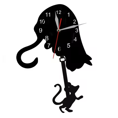 Cat And Mouse Pendulum Clock Cat and Mouse Game Wall Art Wall Clock Hunter Cat Modern Wall Decor Clo