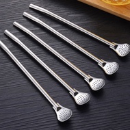 Reusable Metal Drinking Straws Spoon Multifunction 304 Stainless Steel Skimming Spoon with Straw Brush Set