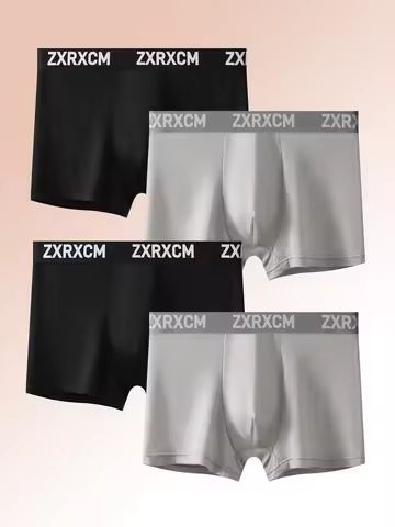 ZXRXCM 4-Piece Men's Polyester Boxer Briefs Set - Two-Tone (Black/Gray) Branded Waistband Underwear