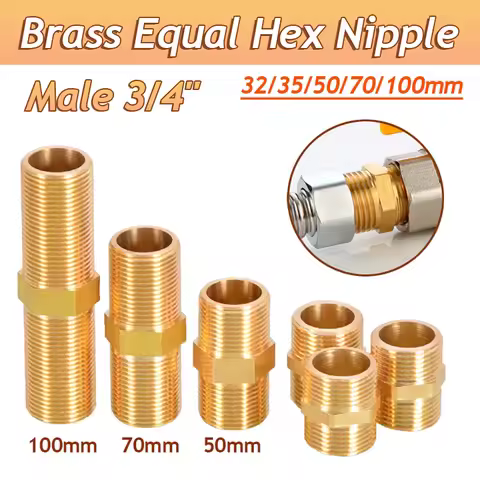 1/2/5pcs Brass Equal Hex Nipple Bsp 3/4 Inch Male To Male Thread 32mm 35mm 50mm 70mm 100mm Fitting A