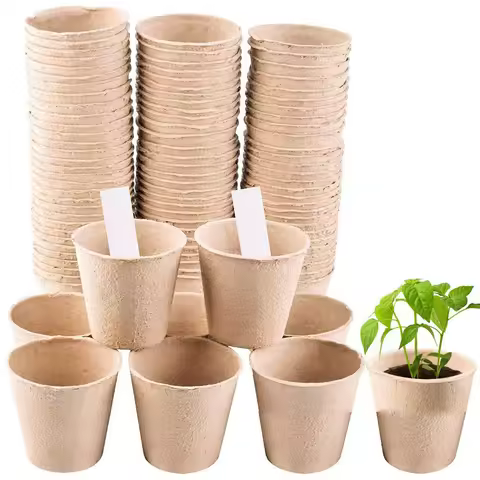 50 Pcs 6cm Garden Round Peat Pots Plant Seedling Starters Cups Nursery Herb Seed Tray Planting Tools