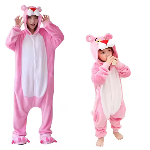 HKSNG Adult Pink Onesie Kigurumi Pajamas Flannel Cartoon Halloween Party Jumpsuits Pyjamas Suit Zipp